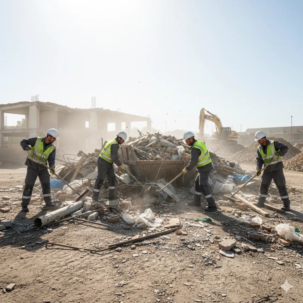 Agent LeBonTri équipé d'un aspirateur industriel après un chantier